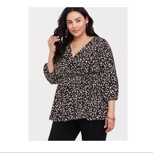 Torrid- NEW Black Leopard Print Georgette Blouse - 4